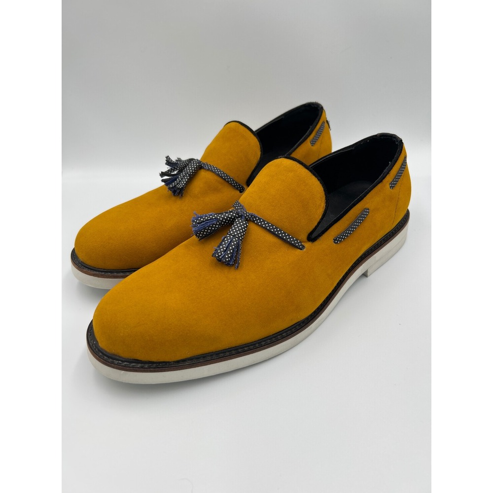 HILLSBORO Mens‎ Mustard Yellow Suede Tassel Loafer Dress Shoes Size 10.5